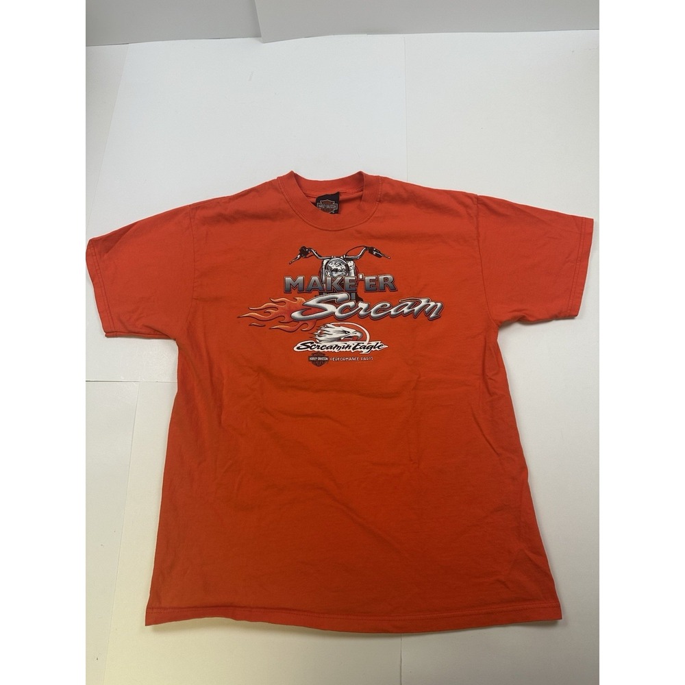 Harley-Davidson Make'er Sream Screamin' Eagle Butler PA Vintage Sz Large Orange